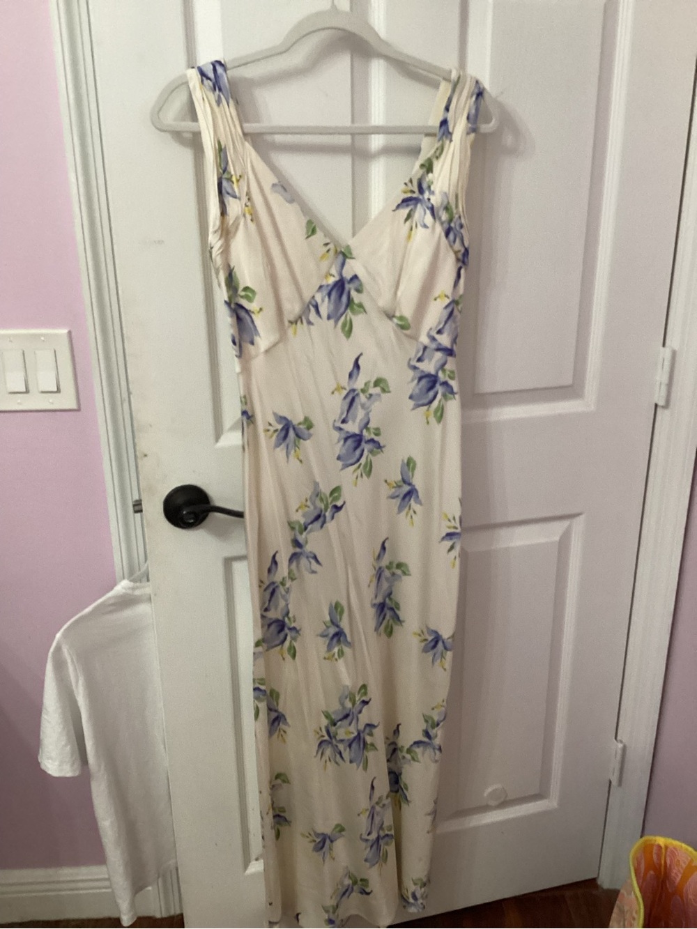 French Connection Cream Maxi Dress with Blue Floral Print